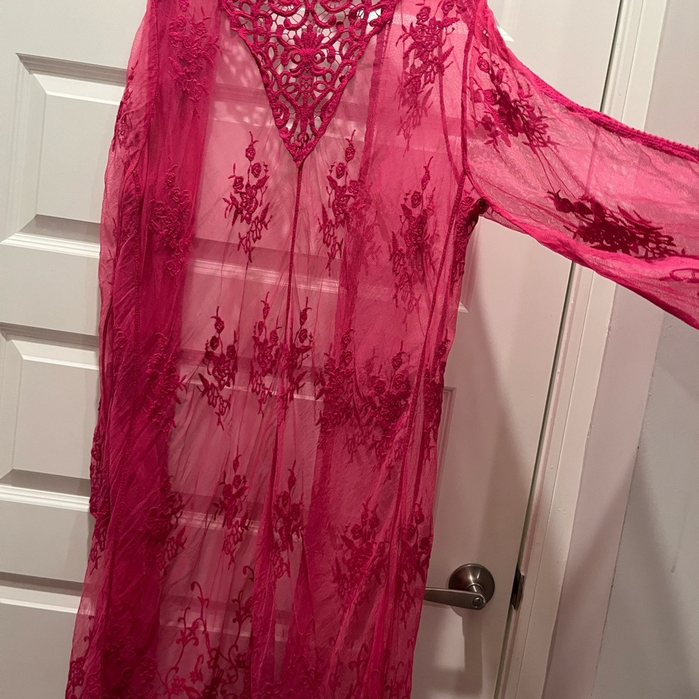 MARINA Floral 🩷Lace Robe - Fuchsia - Picture 4 of 4